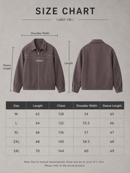 LARÉN Haze Zip Jacket size chart, measurements in cm