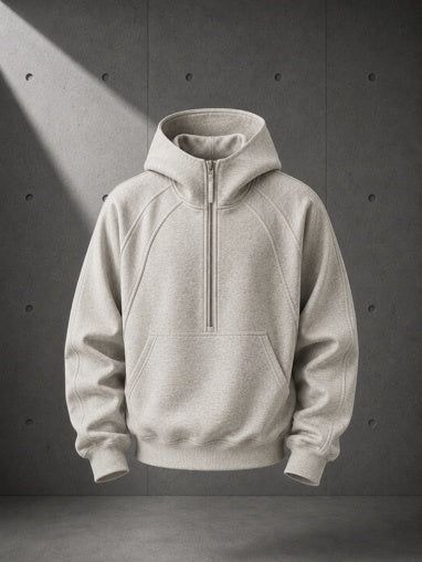 Beige hoodie on a dark gray background