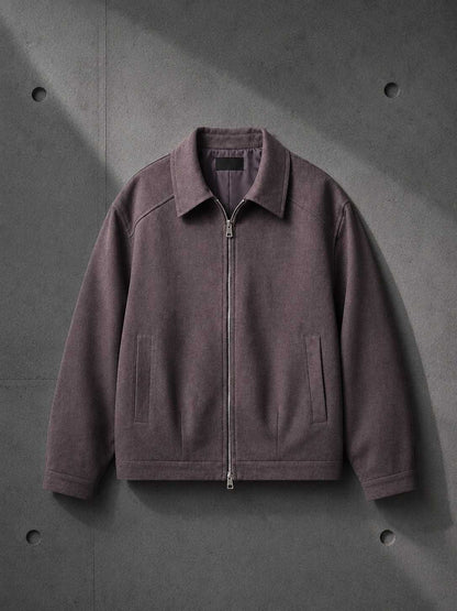 Haze Zip Jacket in Smoke Purple flat lay on concrete — LARÉN