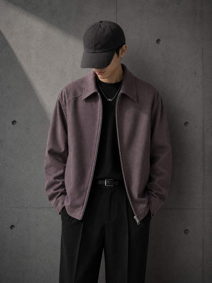 Side view of Haze Zip Jacket in Smoke Purple — LARÉN menswear