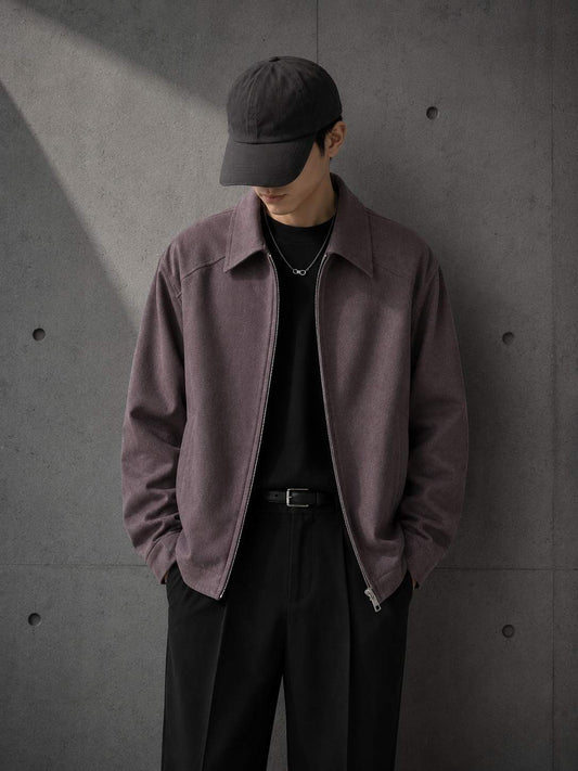 Side view of Haze Zip Jacket in Smoke Purple — LARÉN menswear