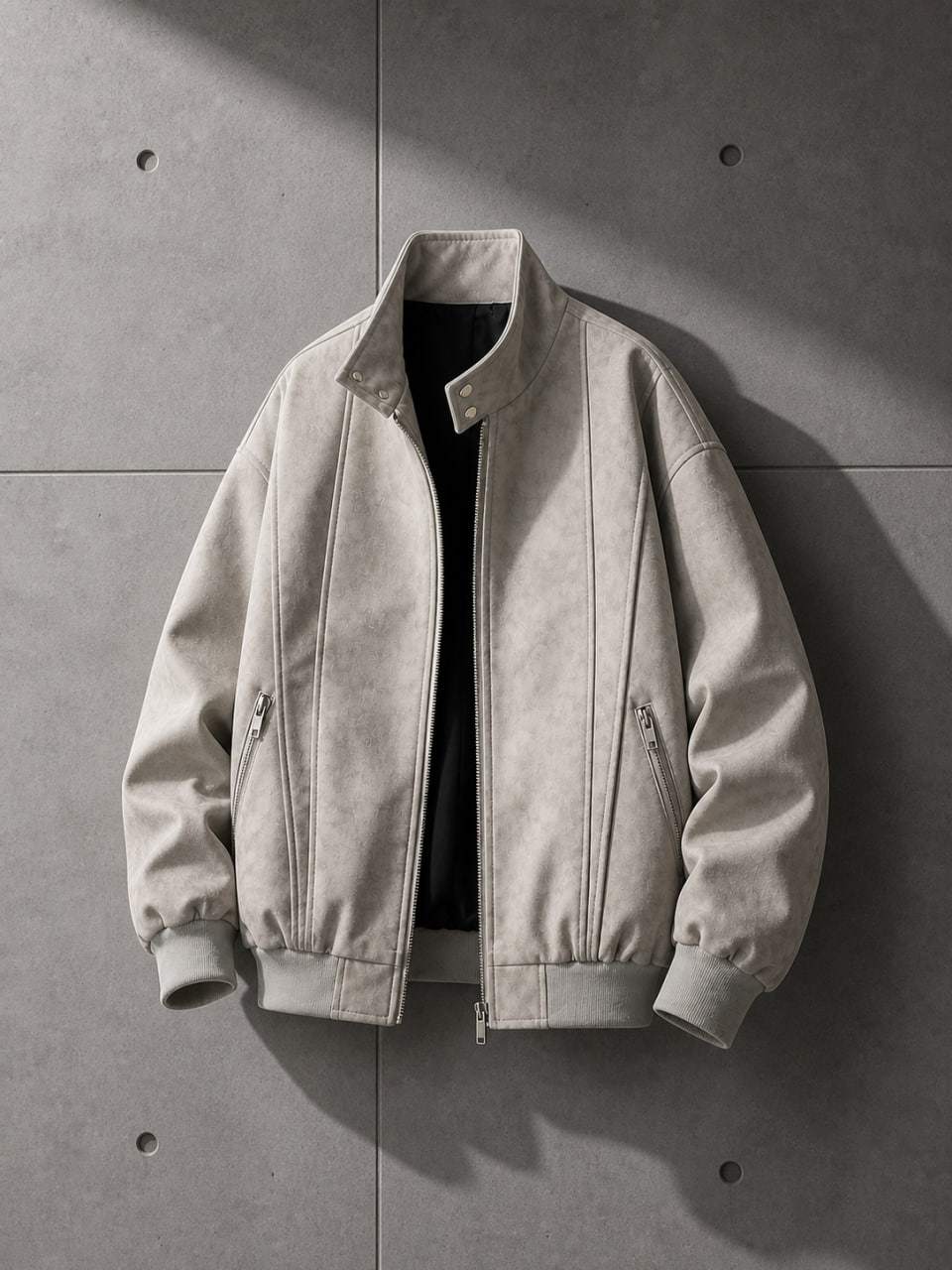 Light gray jacket on a gray background
