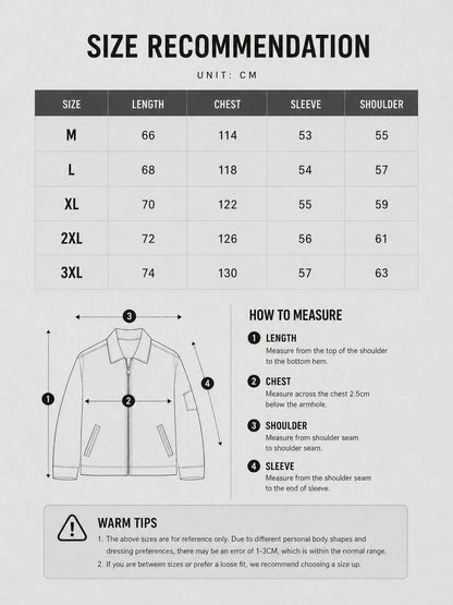 LARÉN Orbit Leather Jacket size chart, measurements in cm