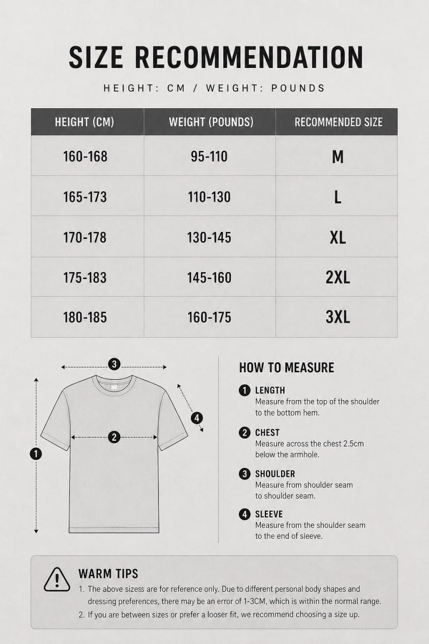 LARÉN Suede Gothic Tee size chart, measurements in cm
