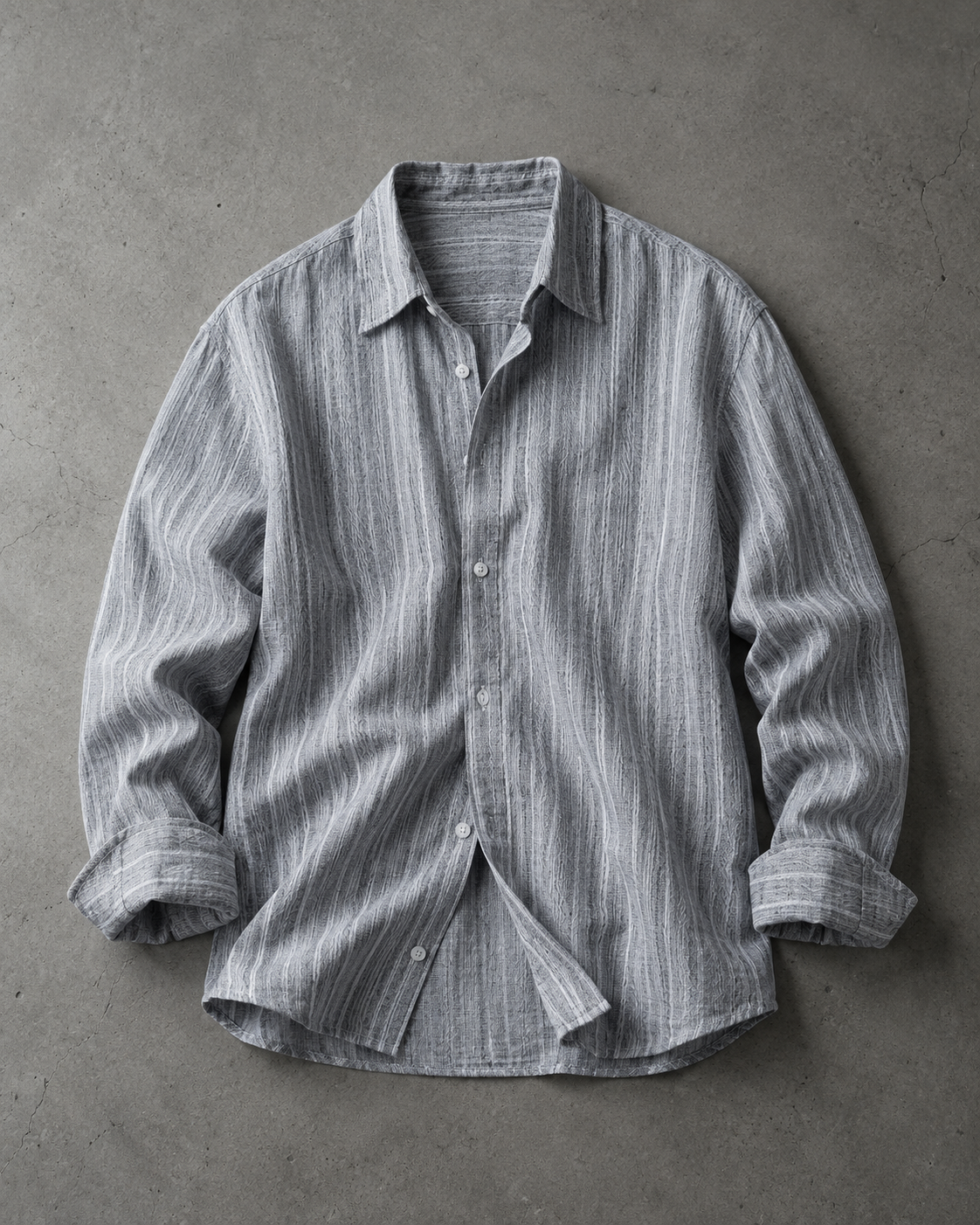 Black and white slub stripe cotton shirt flat lay