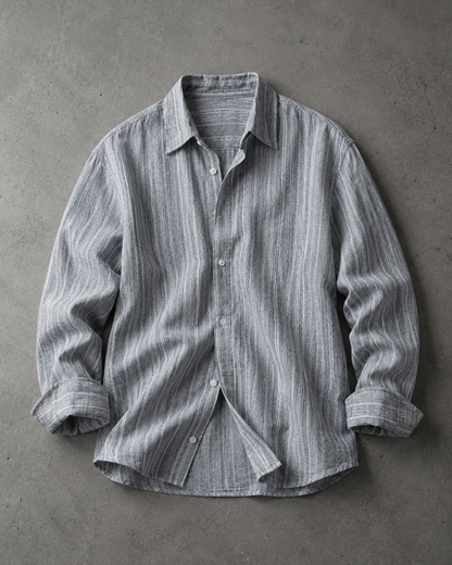 Black and white slub stripe cotton shirt flat lay