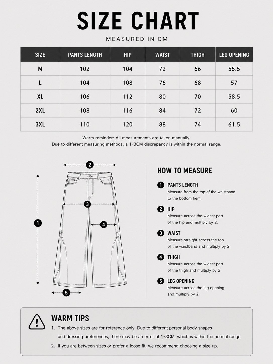 LARÉN Rivet Pleated Straight-Leg Jeans size chart, measurements in cm