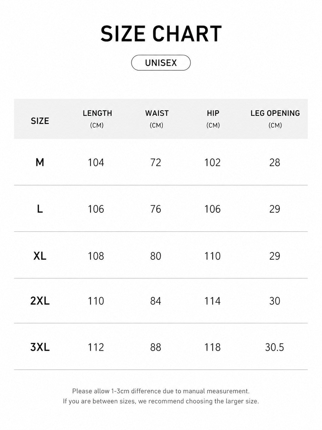 LARÉN Pleat Wide Leg Trousers size chart, measurements in cm